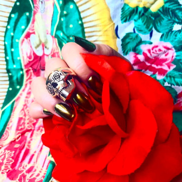 Classic Rose Eye Skull Ring - Brass - Twisted Love NYC