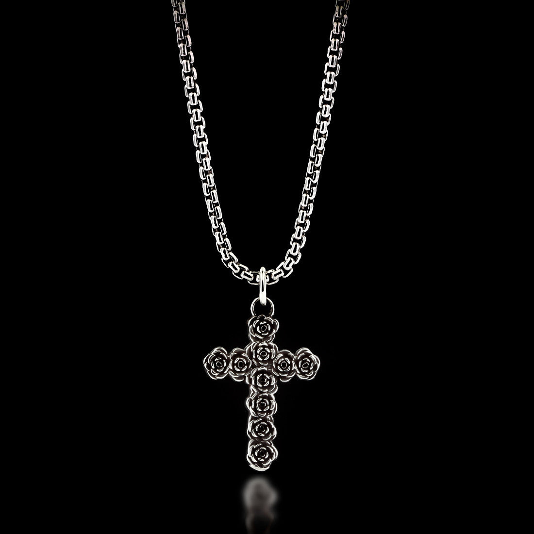 Layered Black Rose Cross Necklace