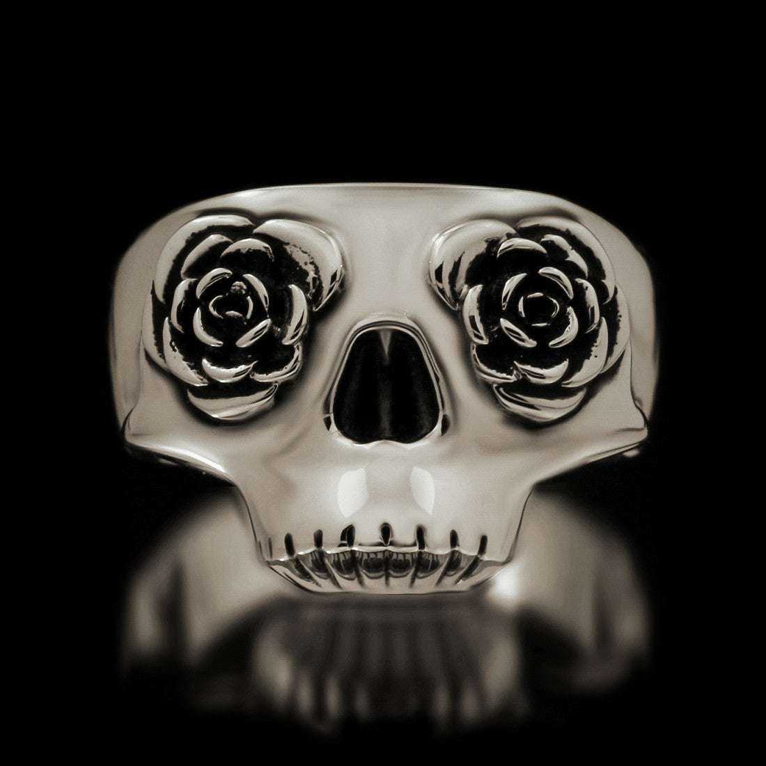 Half Skull Rose Eye Ring - Sterling Silver - Twisted Love NYC