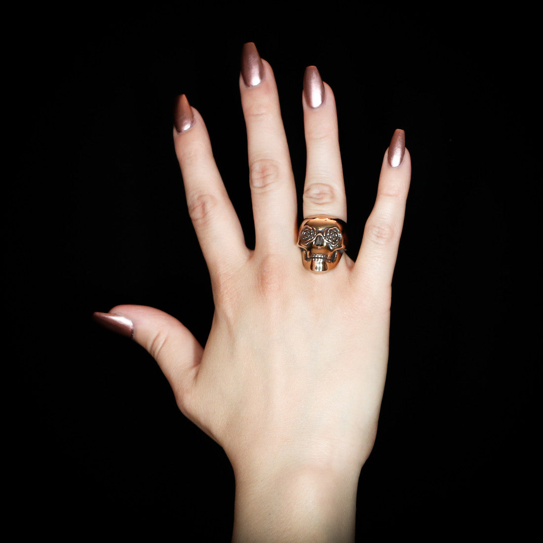Classic Rose Eye Skull Ring - Brass - Twisted Love NYC