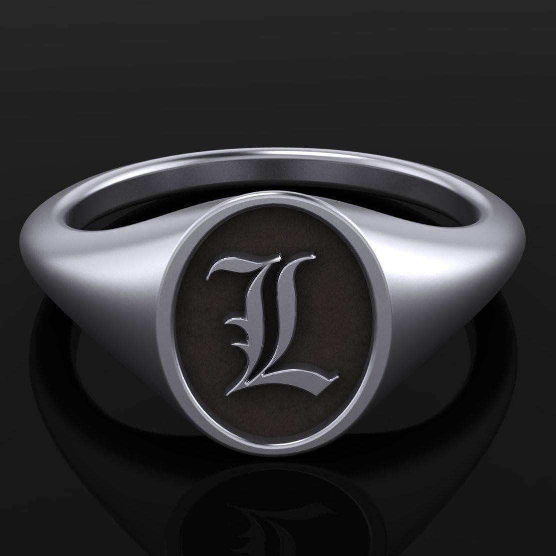Goth Letter Signet Ring - Sterling Silver - Twisted Love NYC
