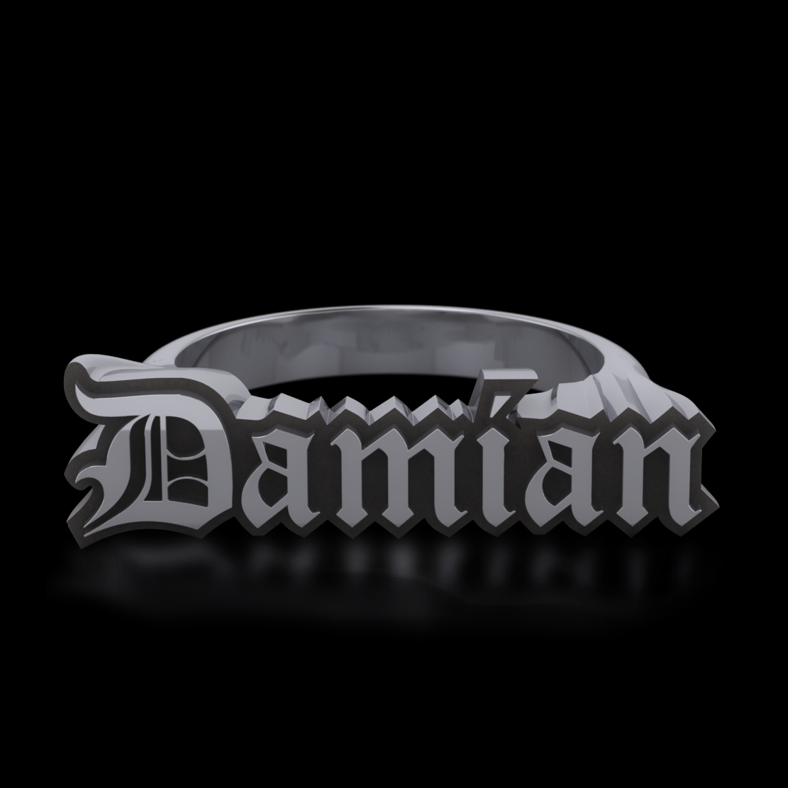 Custom Goth Name Ring - Sterling Silver