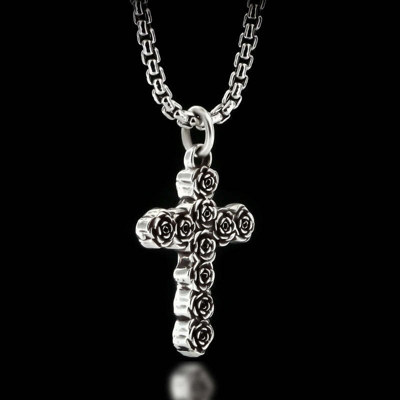 Rose Cross Necklace - Sterling Silver - Twisted Love NYC