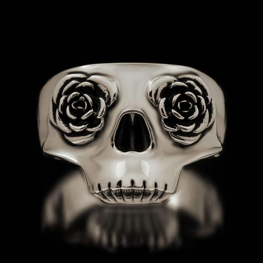 Half Skull Rose Eye Ring - Sterling Silver