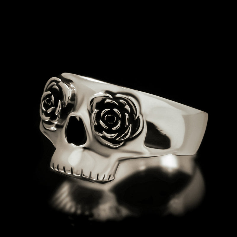 Half Skull Rose Eye Ring - Sterling Silver - Twisted Love NYC