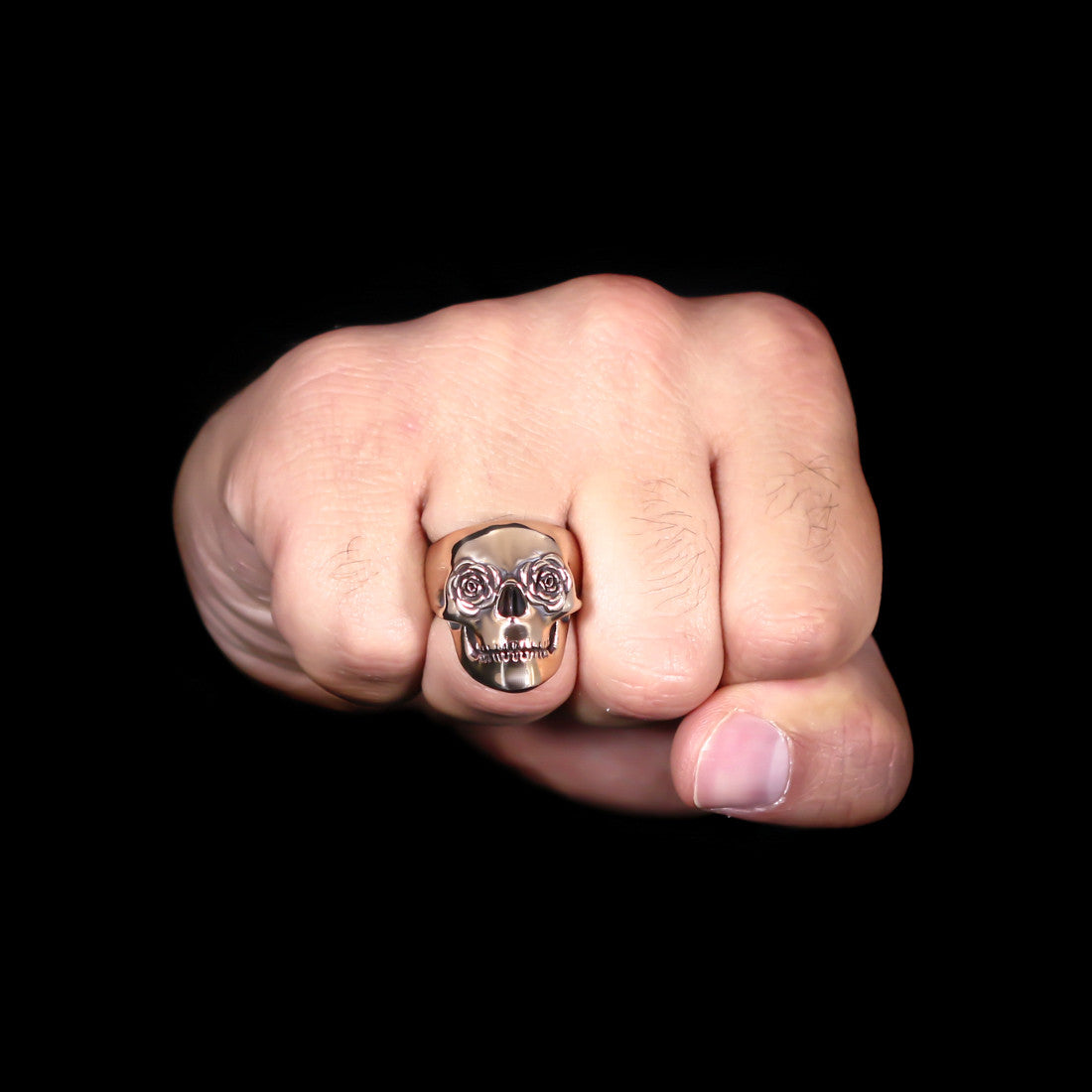 Classic Rose Eye Skull Ring - Brass - Twisted Love NYC