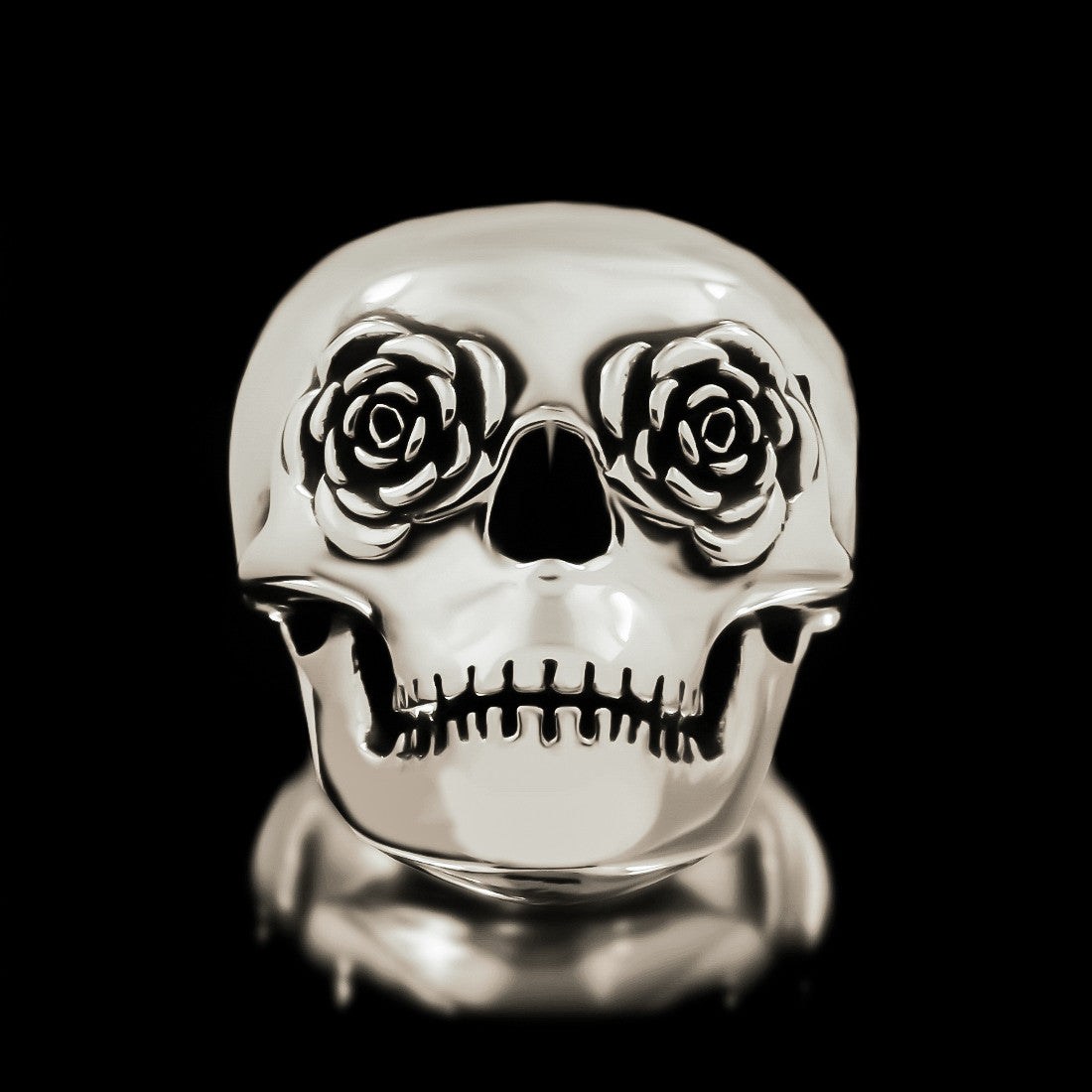 Classic Rose Eye Skull Ring - Sterling Silver - Twisted Love NYC